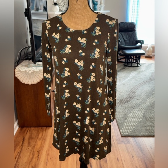 Natural Life NWT brown floral All Day long sleeve stretchy tunic dress sz M - Picture 2 of 7